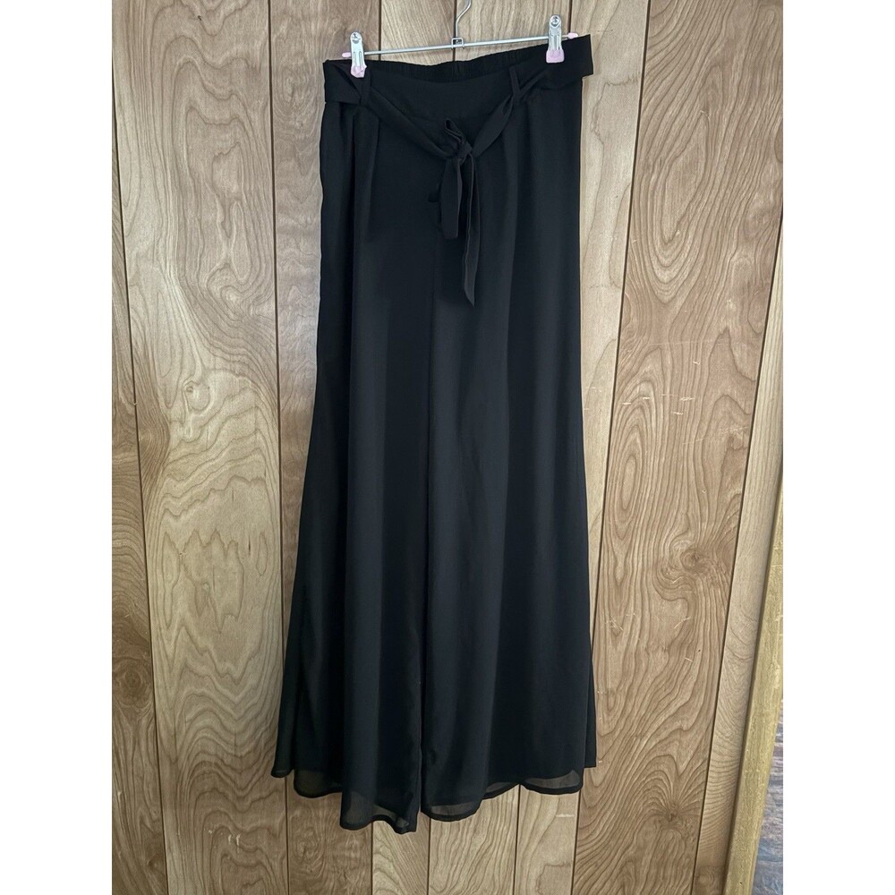 Miss Avenue Black Wide-Leg Tie-Waist Trousers